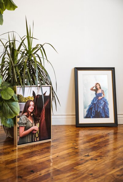 Branding image of Grace LeBlanc Photography's custom artwork pieces, leaned against wall and plant. Taken in Pennsylvania.