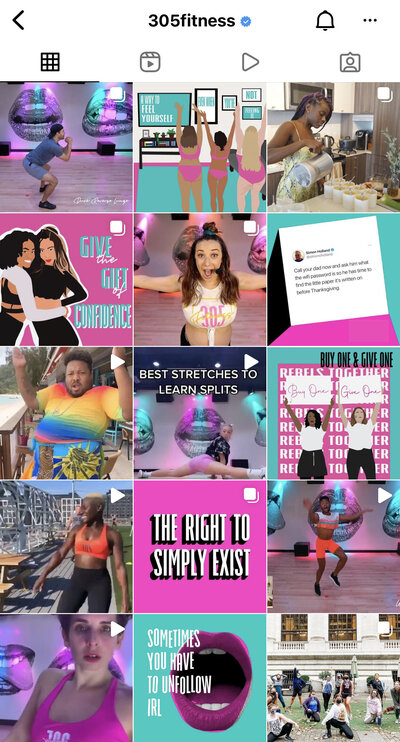 305 Fitness' Instagram grid after bringing on Love Social Media for social media management