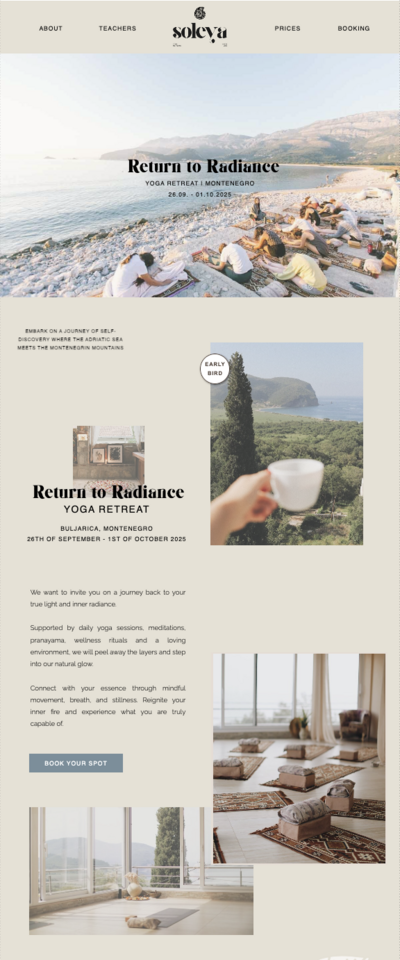 Soleya Retreats Homepage Screenshot