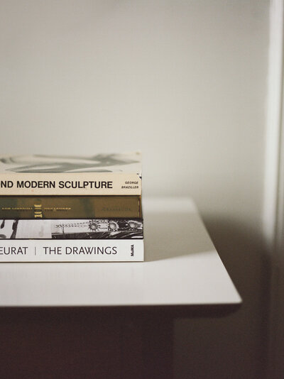 film branding photography for web designer, custom stock photography with art books, design details at ALEO Detroit