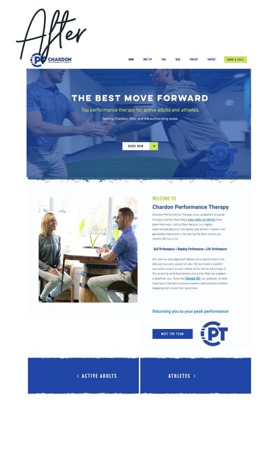 After image of Chardon Performance Therapy’s updated website, showcasing a modern and user-friendly design.