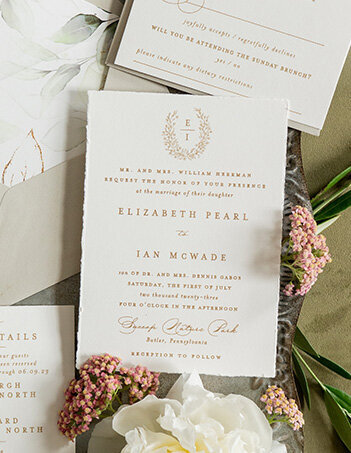 Romantic Deckled Edge Green and White Garden Wedding Invitations