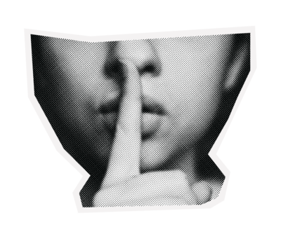 woman whisper shh graphic newspaper cut out