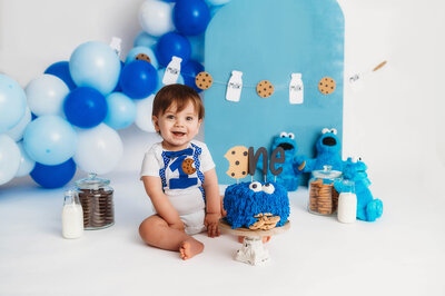 Baby celebrates his first birthday with a Milestone Portrait Session in Asheville, NC.