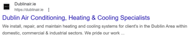 Google search for Dublin Air HVAC installation and repair services