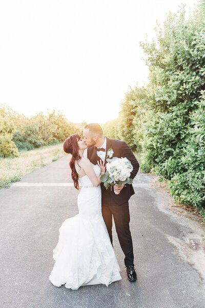 Bride and groom walk up memorial steps at their DC wedding