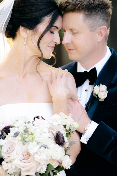 Wedding portrait of the bride and groom at the Dallas Arboretum