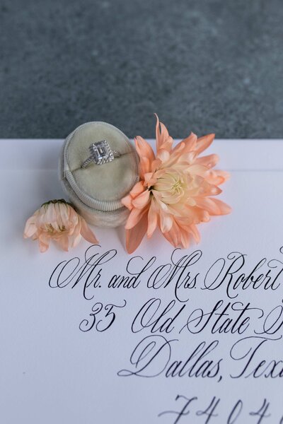 Light and airy wedding invitation suite with custom calligraphy