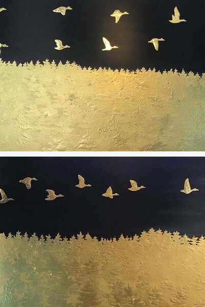 Fifteen on Black (Diptych) - Alan Shuptrine, 2022.  22KT Gold Leaf on Panel, 12 x 32.5 inches