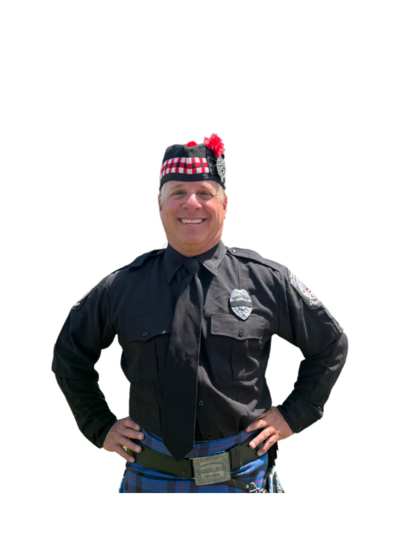 Jay Dimoff, bass drummer for Local 935 Pipes and Drums, loudly insisting it actually goes his way.