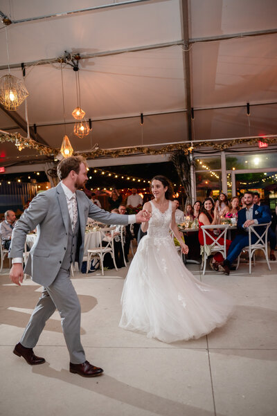 Bride and groom dance at their Shore Club wedding