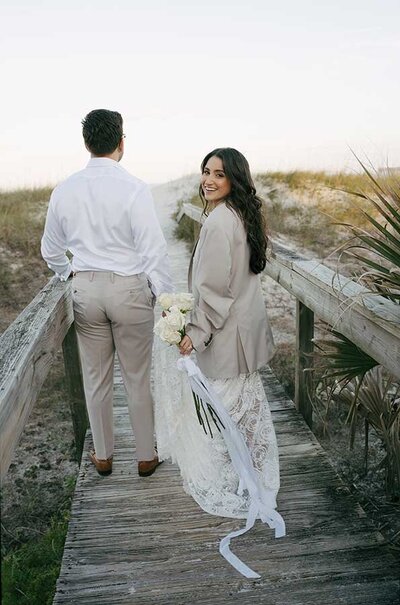 Jacksonville Wedding Florist - white bridal bouquet at beach wedding