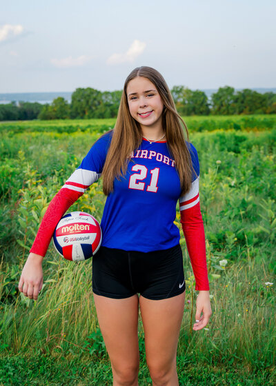 Outdoor volleyball senior photos near Seneca Lake