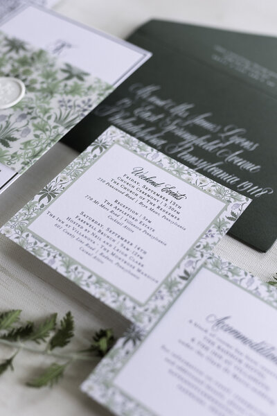 Light and airy wedding invitation suite with custom calligraphy