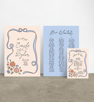 Welcome and Seatin chart in A1 size, waves in peach and tangerine