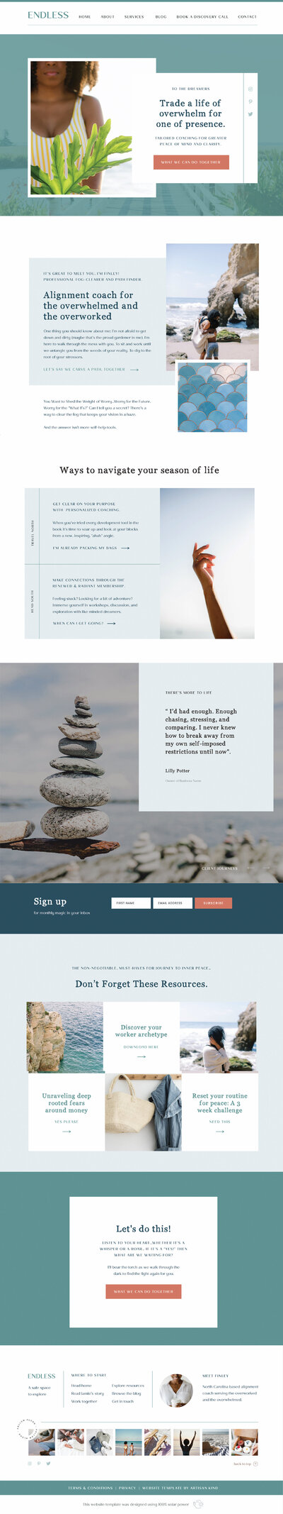 Artisan Kind Showit website template customized with a turquoise and  coral