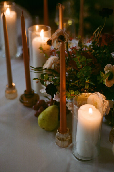 35 mm Film photo of table scape at a montana wedding at the montage in big sky montana