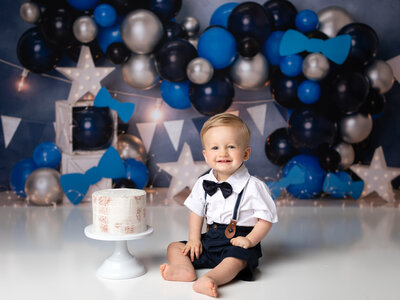 family posed for christmas studio portrait