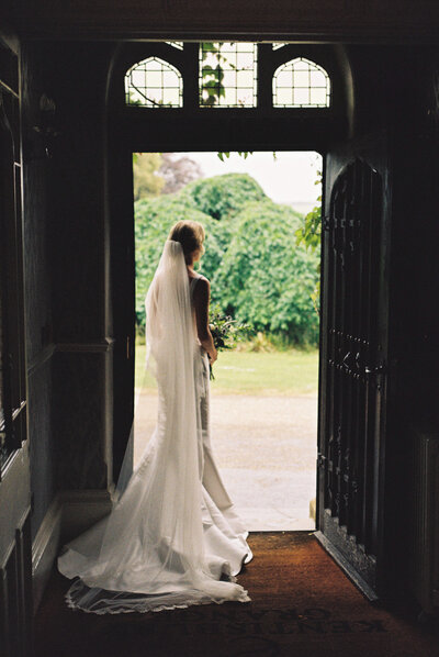 35mm bridal portrait at Devon marquee wedding