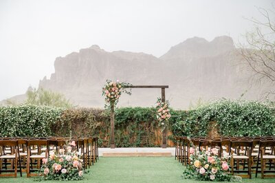 The Paseo Weddings ceremony area with Superstition mountain view