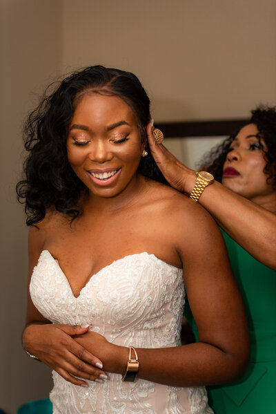 A beautiful bride getting her hair done.