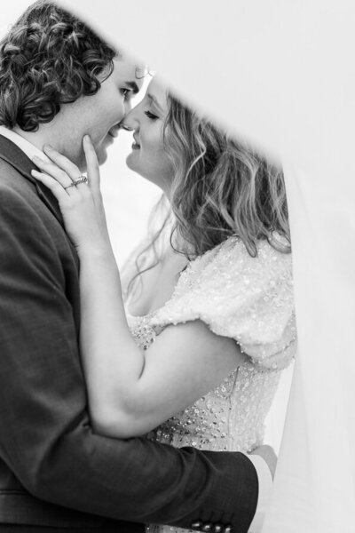 Magically intimate moments in wedding photoshoot in black and white