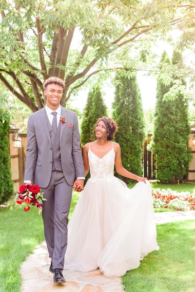 A bride in north Carolina fixes her dress