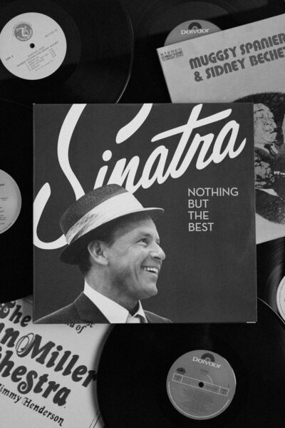 A pile of vinyl records