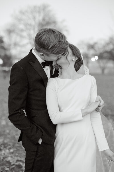 Bride and groom walk up memorial steps at their DC wedding