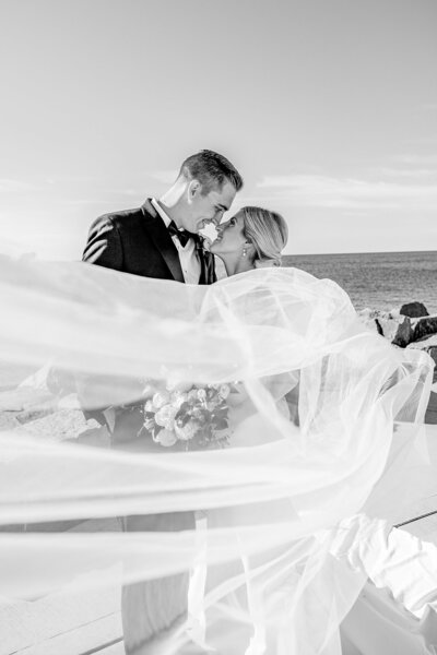 Winter wedding bride and groom