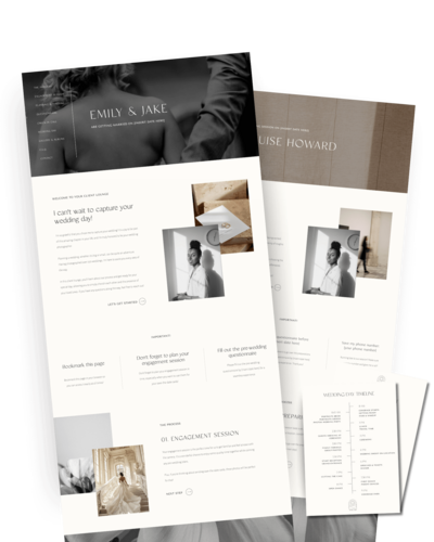 Showit Client Lounge templates for photographers