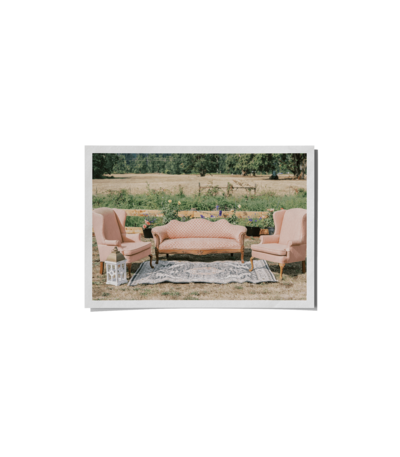 A picture of furniture rentals at a wedding, representing a design element in the event planning portfolio of Birdie June Events.