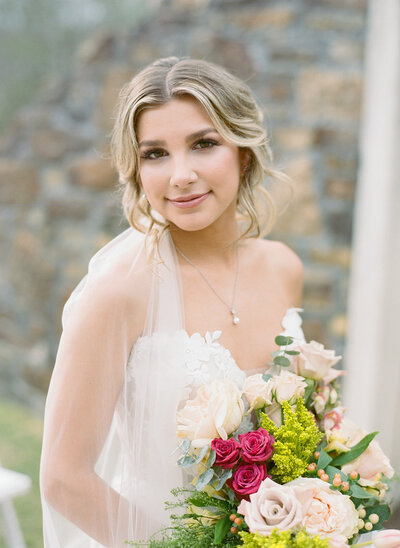 Wedding bridal photos with wedding flowers