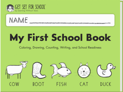 book cover with green background and the title 'my first school book'