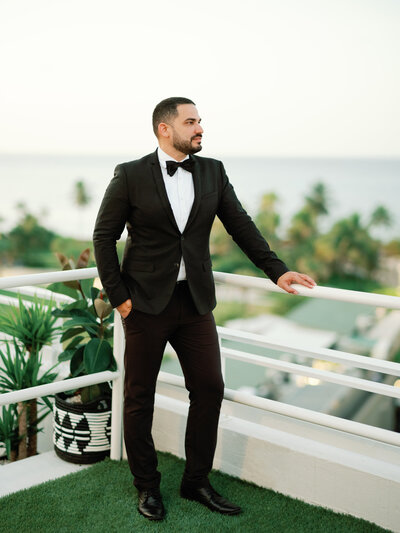 Gabriel poses with a tux in Condado, Puerto Rico.