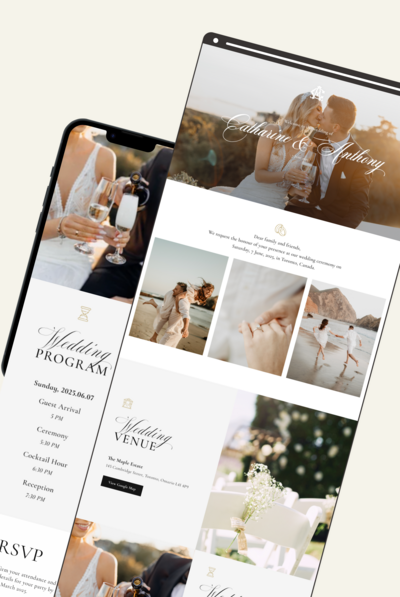 Custom wedding website with online RSVP – personalized and elegant wedding website design.