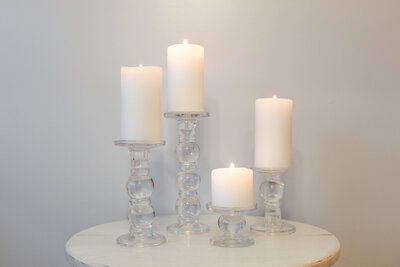 TE Inventory-Clear Glass Assorted Bubble Pillar Candle Holders 123