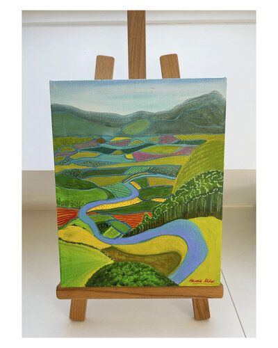 Landscape I, Spring 400€. Oil and acrylic on canvas 30x28 cm.