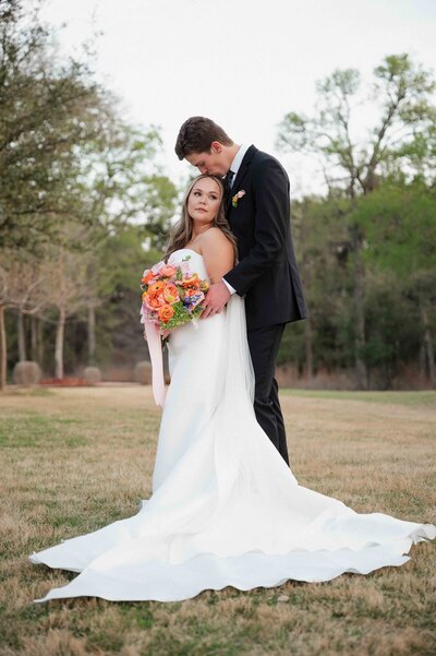 Bride and groom portraits after ceremony at La Bonne Vie Ranch during the spring