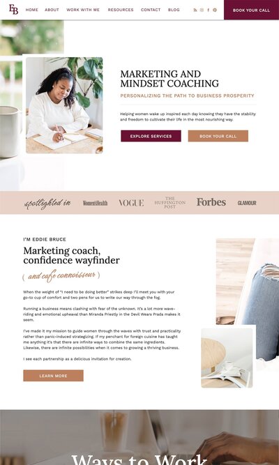 Artisan Kind Showit website template customized with a brown and purple color palette