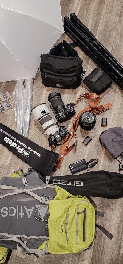 Denver intimate wedding photographer shows off photography gear.