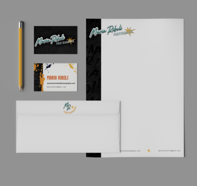Mockup of branded stationary suite for photographer