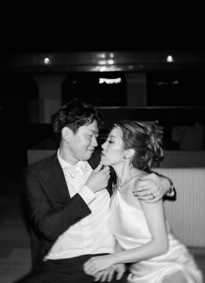 romantic black and white wedding couple photo