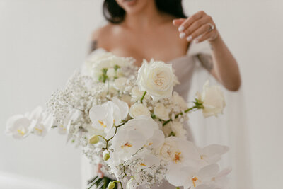 California bride holds wedding  bouquet