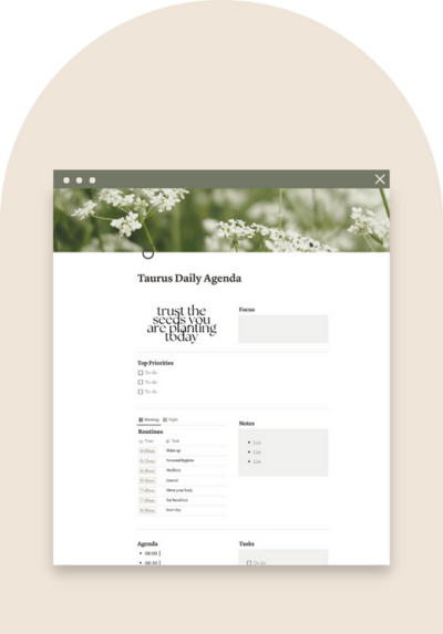 notion daily agenda template with morning routine and top priorities