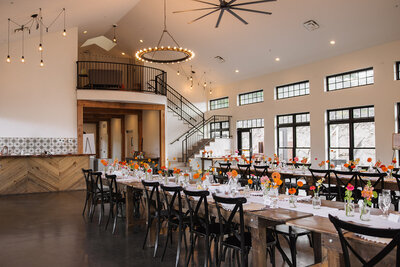 Inspiration for a modern, boho, clean wedding day aesthetic with colorful decor and creative details