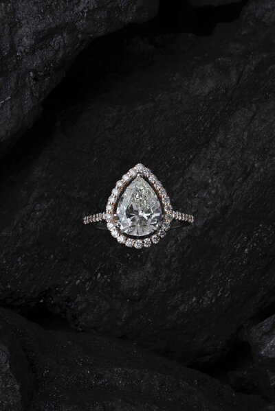 Pear Cut Diamond Custom Design Engagement Ring with Diamond Halo