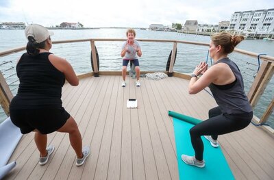 Blue dumbbells for at-home exercise