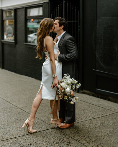 Downtown Vancouver vintage-inspired civil ceremony elopement hair and makeup by Allysa Helm Beauty, natural glam Vancouver & Ontario hair and makeup artist, featured on the Brontë Bride Blog.