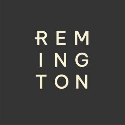 Cream Remington logo on a grey background.